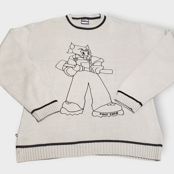 Vtg 90s Phat Farm Mens Graphic Bull Sweater Wool Blend Grey Blue Sz XXXL Y2K - Picture 1 of 11